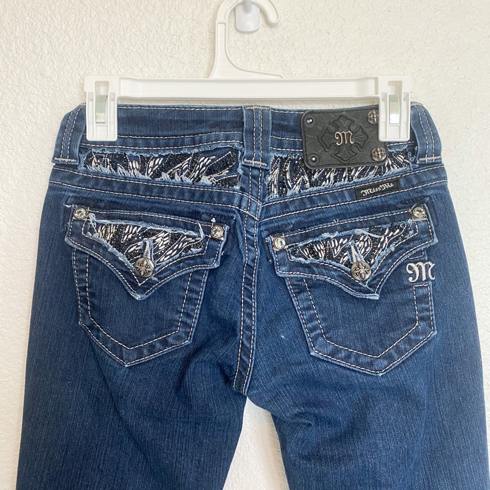 Miss Me Signature Embellished Bedazzled Bootcut Dark Wash Y2K Jeans Size:24